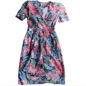 VTG 80s V.L.P. Petites Peony Print Floral Short Sleeve Dress Size 12